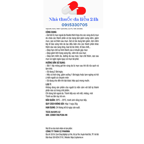 Noxito topical gel 25g bôi ngừa mụn giảm thâm