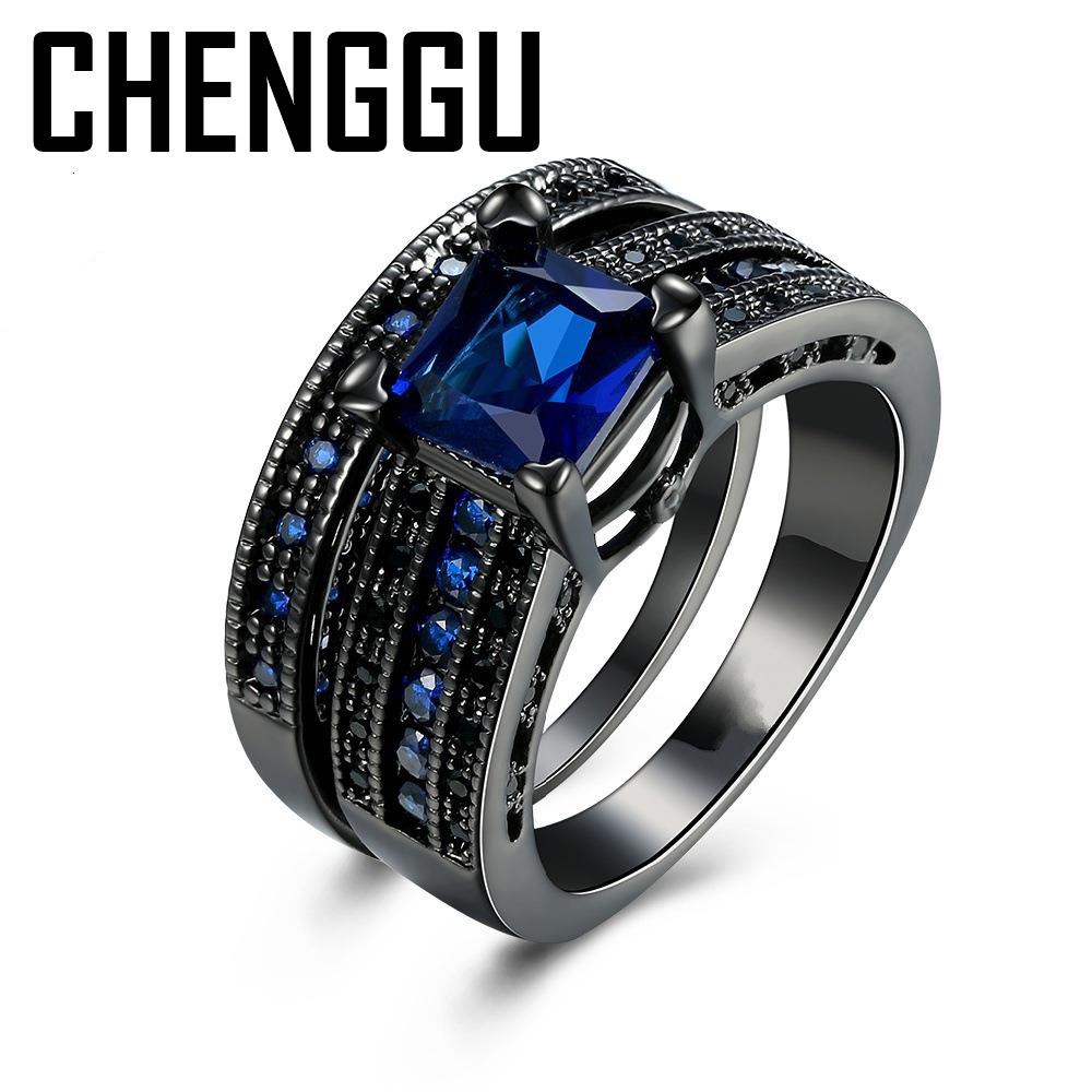 Nhẫn Đeo Tay 14k Mạ Vàng / Bạc 925 Đính Đá Sapphire Màu Đen Thời Trang Cho Nam Và Nữ