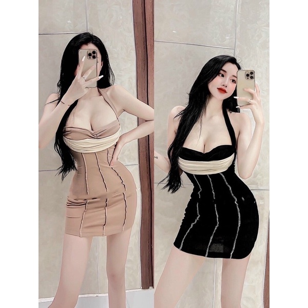 Đầm Maxxi Body Tay Ngắn Tà Xéo CELTNE Viền Bự