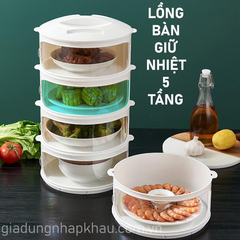 Lồng Bàn Giữ Nhiệt 5 Tầng Thông Minh Cửa Mở Ngang Trong Suốt Kích Thước 25x25x55cm