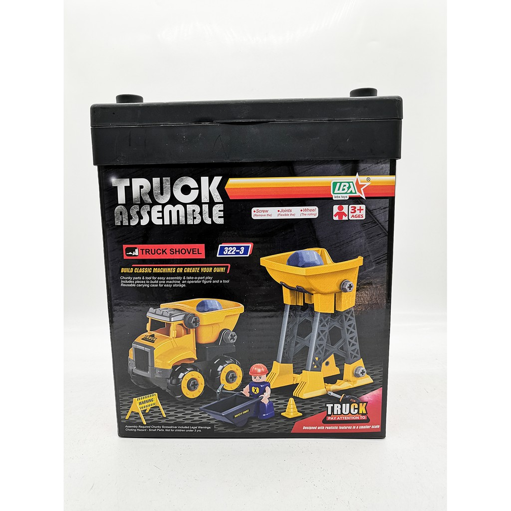 Đồ chơi lắp ghép xe tải kèm nhiều chi tiết công nhân, bồn đá, sticker kích thước lớn