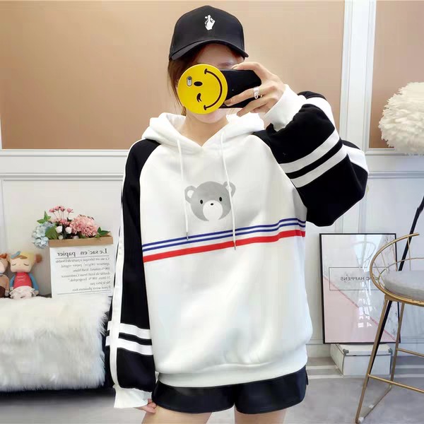 Áo Khoác Hoodie Nỉ Thời Trang Nữ 3 Sọc Mặt Gấu Cute❤️FREESHIP❤️ | BigBuy360 - bigbuy360.vn