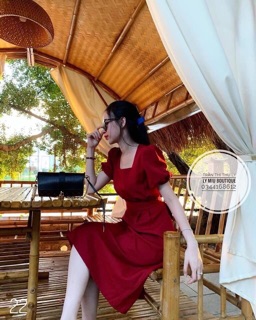 Đầm cổ u tay phồng