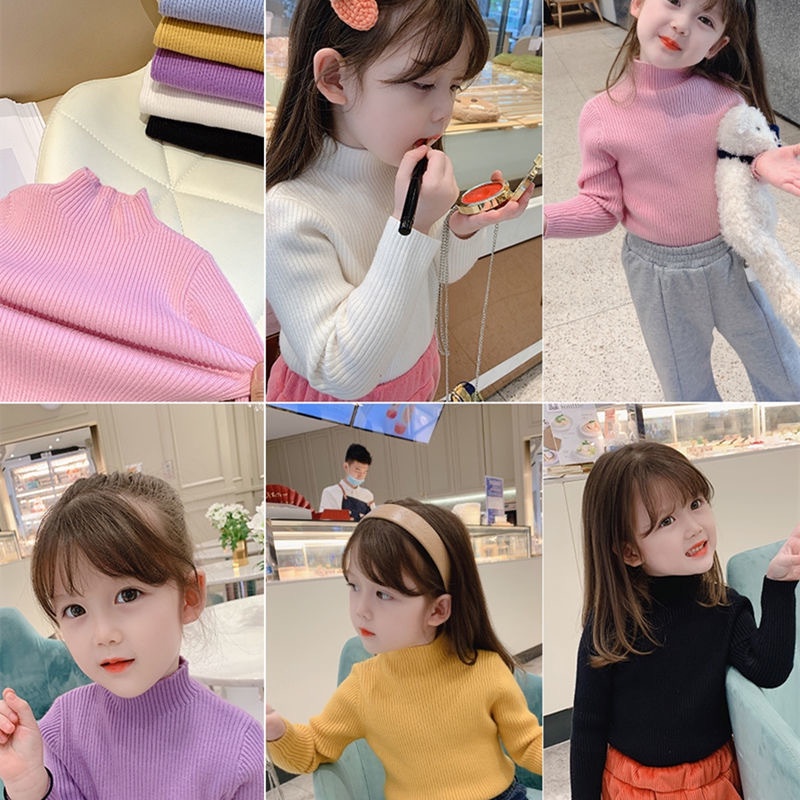 Áo Len Cổ Lọ Cho Bé Gái 1-7 tuổi Phong Cách Hàn Quốc