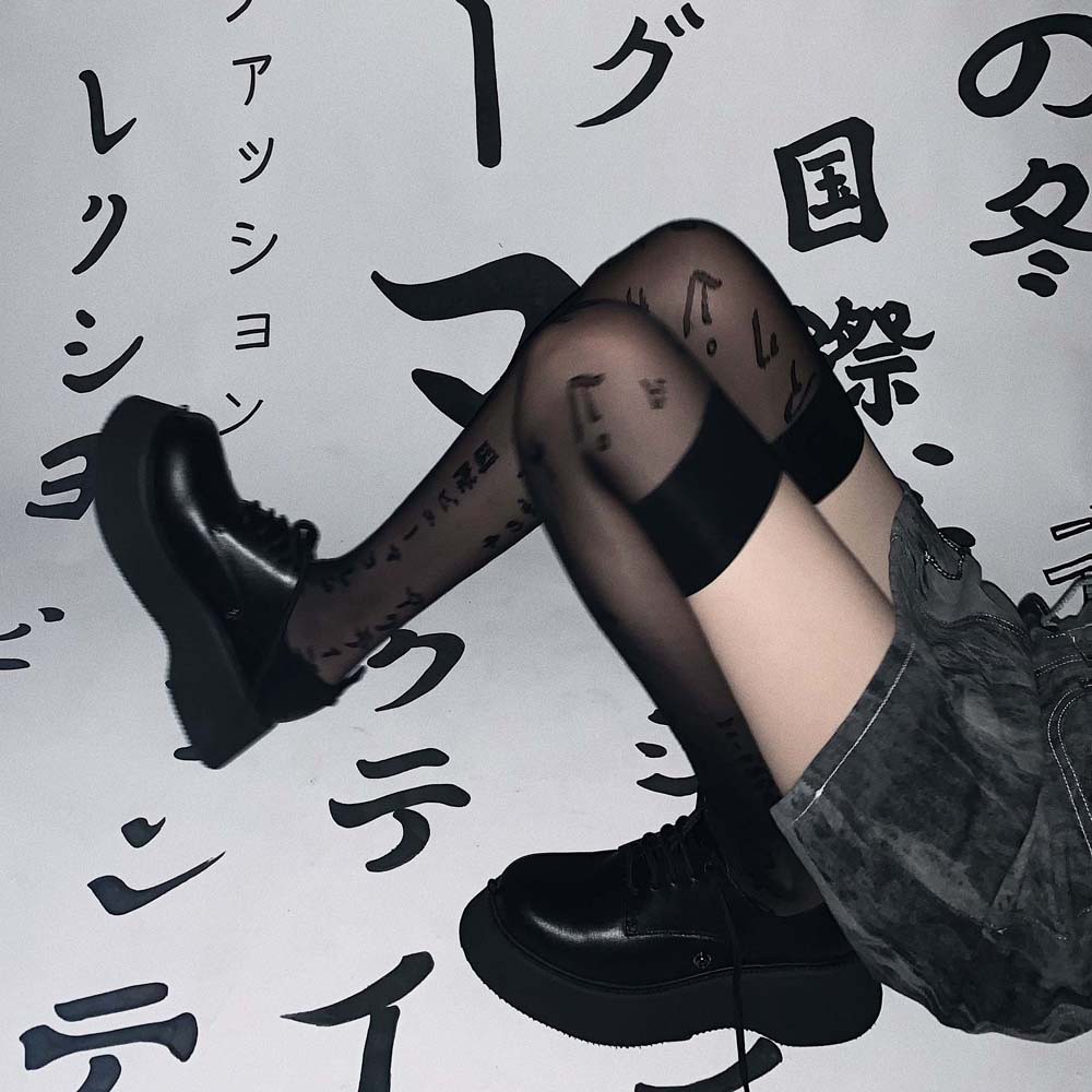 Vớ lụa đen vải nylon mỏng co giãn thoáng khí phong cách gothic Hàn Quốc