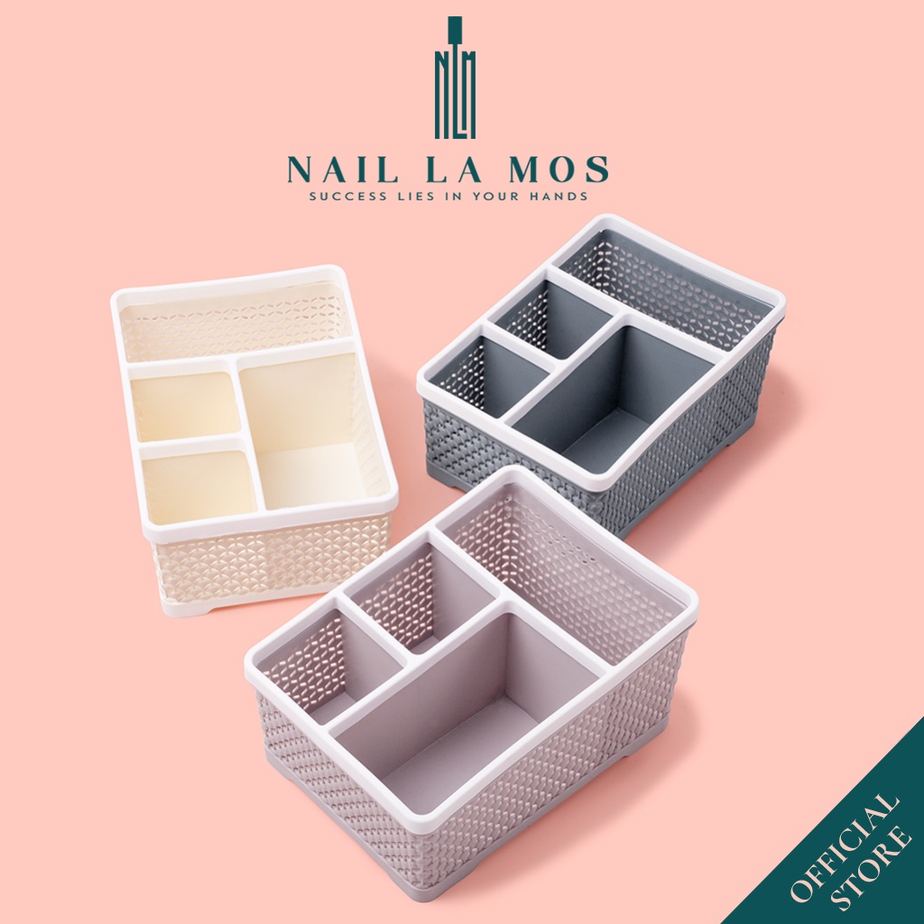 Giỏ Nhựa 4 Ngăn Đa Năng - Giỏ Nhựa Đựng Đồ Nail, Mi 3 Màu Tiện Lợi