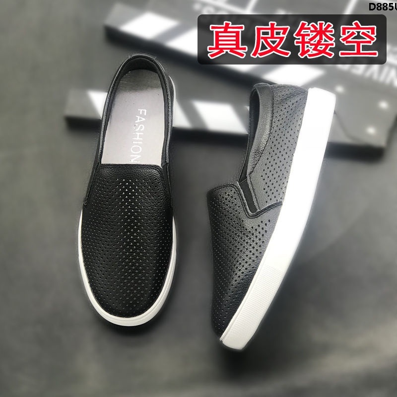 Giày Lười Da Bò Thật Đục Lỗ Thoáng Khí Màu Trắng Thời Trang Mùa Hè Cho Nữ