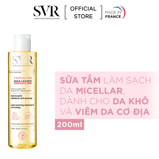 Sữa tắm dưỡng ẩm SVR TOPIALYSE Huile Lavante Micellaire 200ml [Nhập Khẩu Chính Hãng]