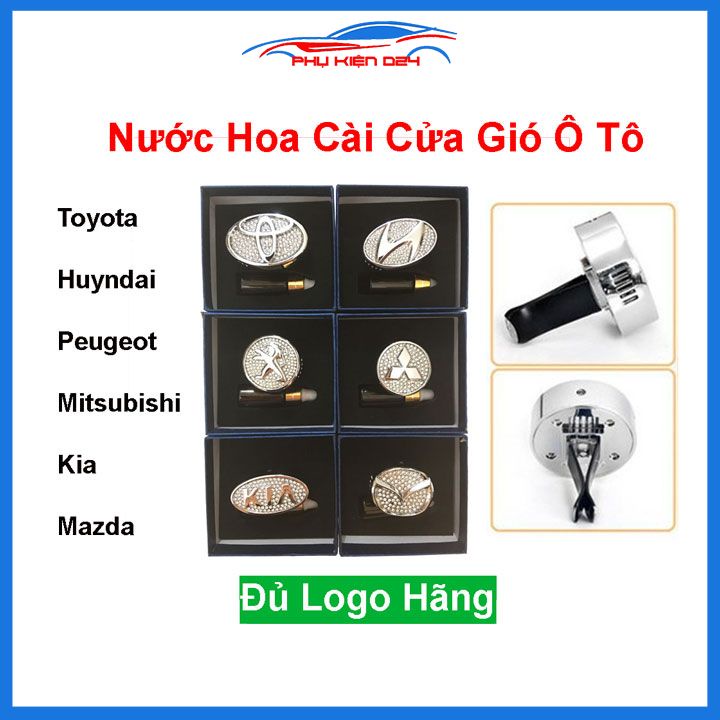 Nước hoa kẹp cửa gió điều hòa ô tô gắn đá logo theo hãng xe sang trọng