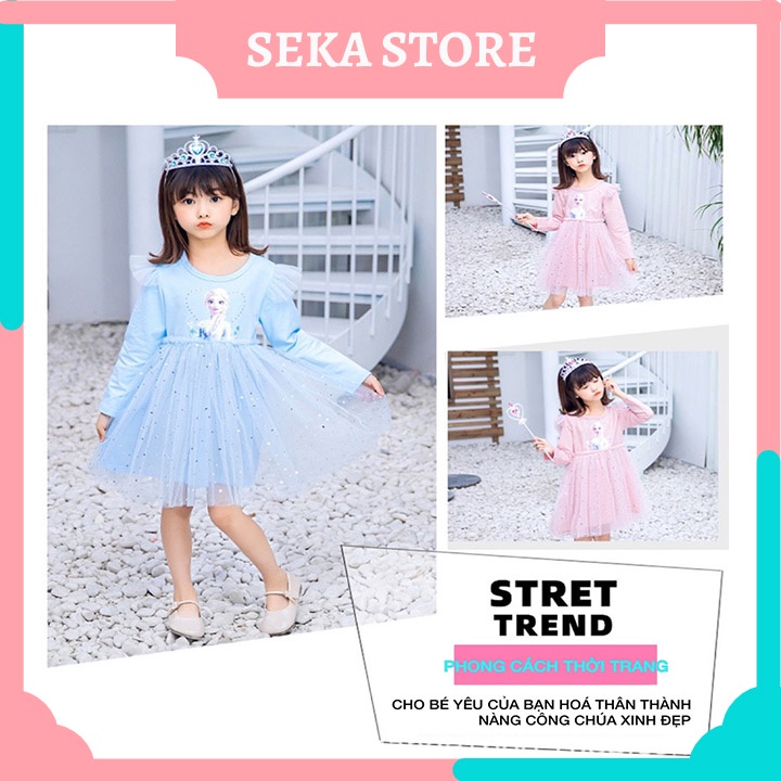 Váy thu đông cho bé gái TẶNG KÈM VƯƠNG MIỆN, đầm công chúa Elsa dài tay hàng Quảng Châu đẹp SEKA STORE 210639