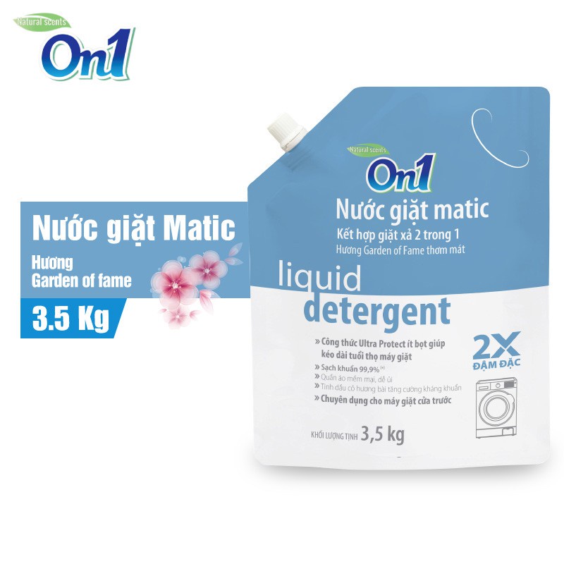 Túi Nước giặt xả On1 Matic hương Garden Of Fame 3.5Kg N7003 - Sạch khuẩn khử mùi kết hợp giặt xả 2 trong 1 máy cửa trước