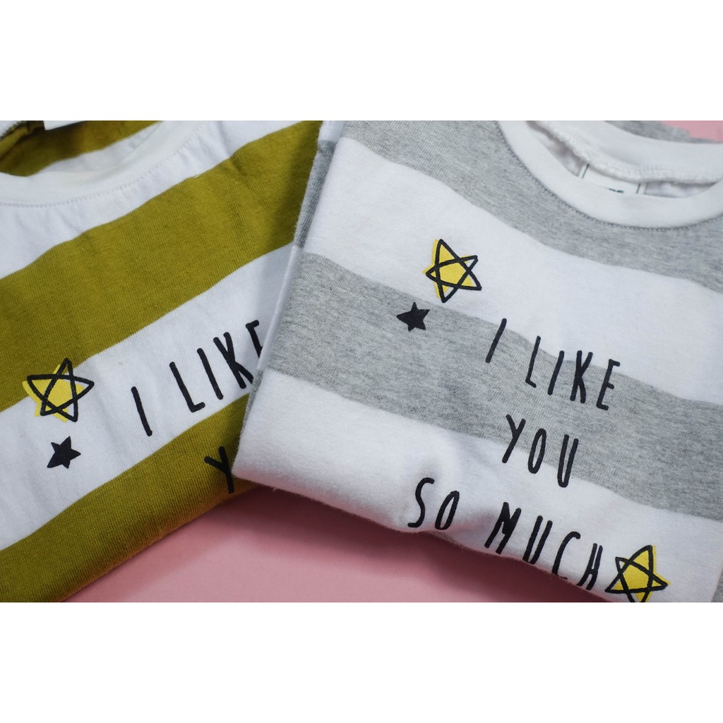 (100,130) Áo cotton kẻ ngang Elfinkids i like you so much SP000800 + 803