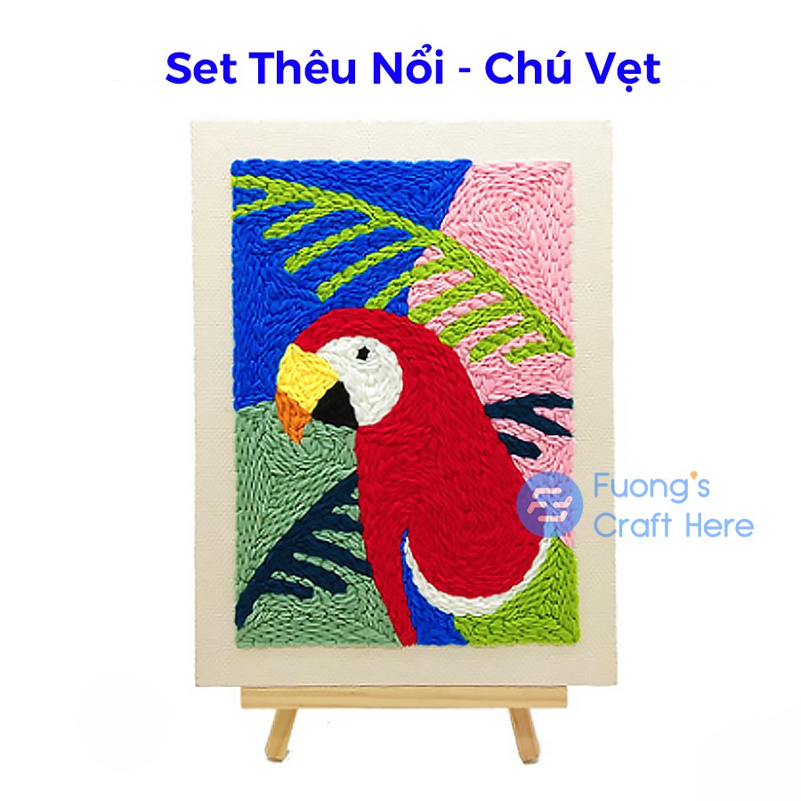 Set Thêu Nổi Thêu Len Xù Chú Vẹt Sắc Màu Dành Cho Người Mới Bắt Đầu, Punch Needle Set Colorful Parrot for Beginners