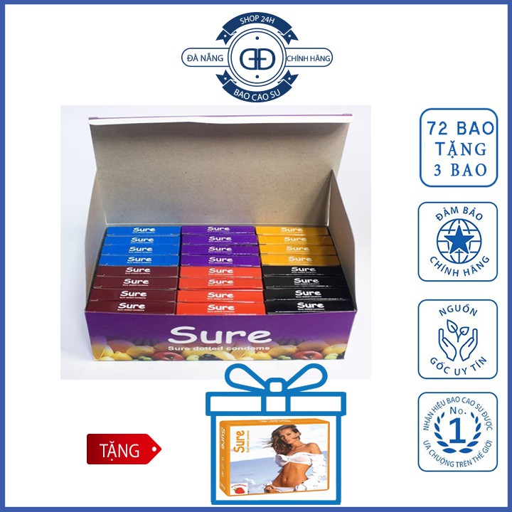 Bao Cao Su 💥 [Giá Cực Sốc] COMBO 24 hộp Bao Cao Su Sure Tím Loại nhỏ (24 hộp - 72 bao)