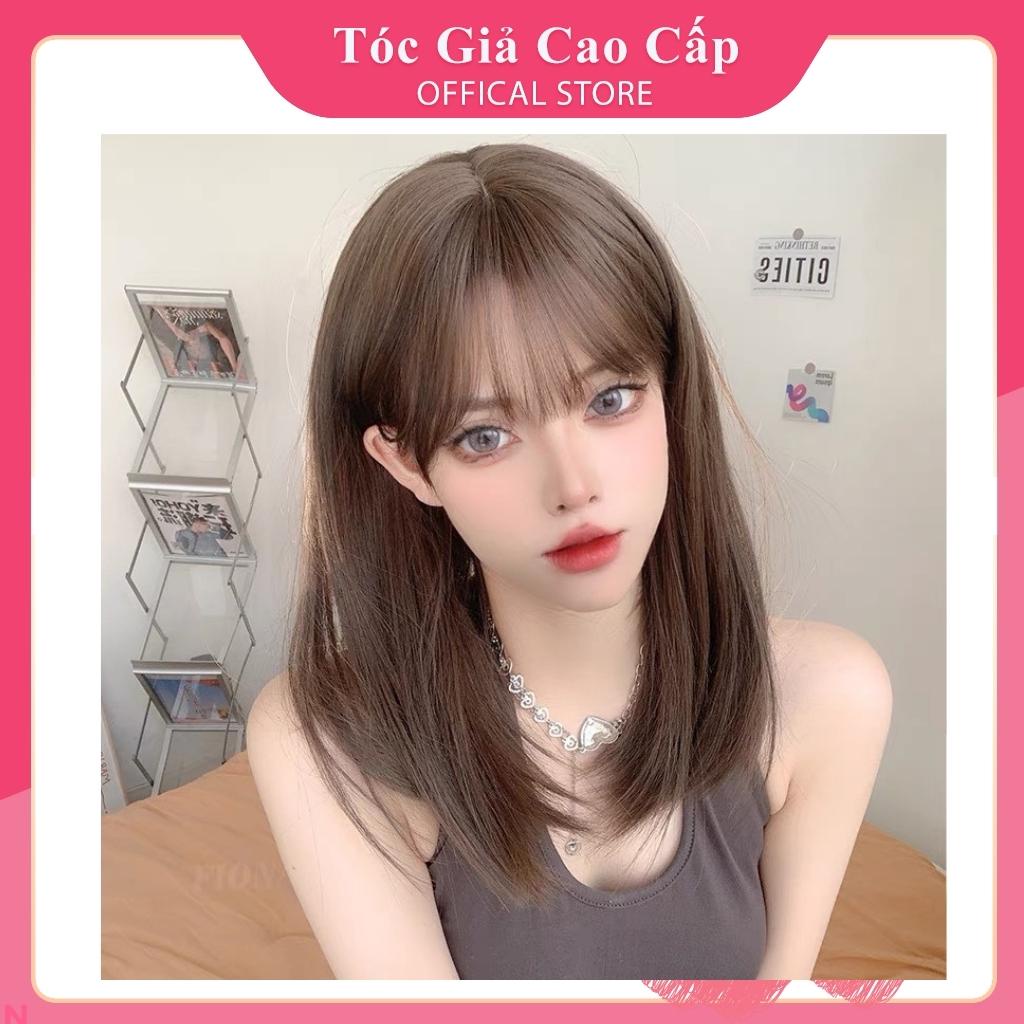 Tóc giả nữ nguyên đầu đẹp cúp 35cm, sợi tơ cao cấp, tặng kèm lưới trùm, 6104