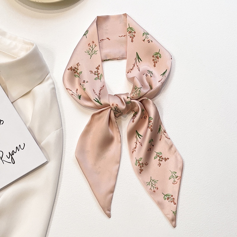 Hàng Mới Về [Hàng Mới Về] Khăn Choàng Cổ Dài Bằng Lụa Nhỏ Họa Tiết Hoa Dâu Tây Cho Nữ