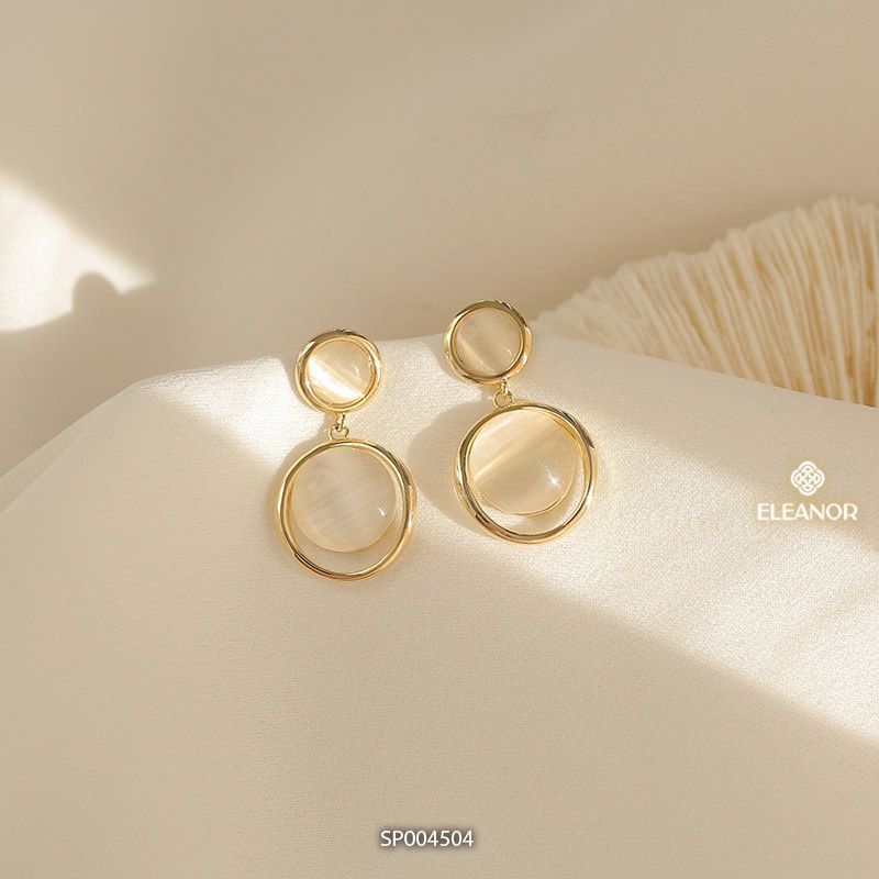 Bông tai nữ chuôi bạc 925 Eleanor Accessories hình tròn đính đá sáng bóng dáng thả phụ kiện trang sức 4504