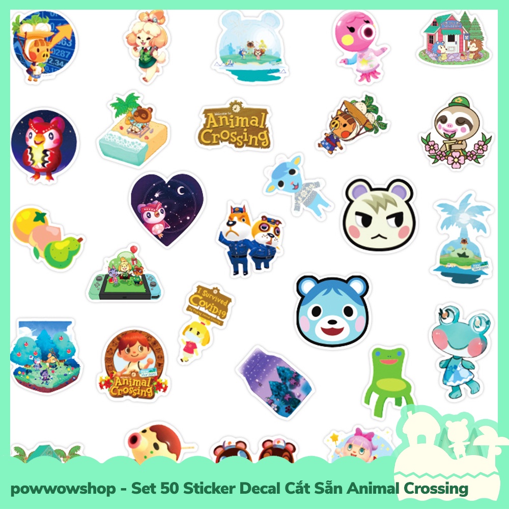[Sẵn VN - Hỏa Tốc] Set 50 Sticker Mini Decal Dán Trang Trí Vật Dụng Mẫu Game Animal Crossing New Horizons Smile Miles