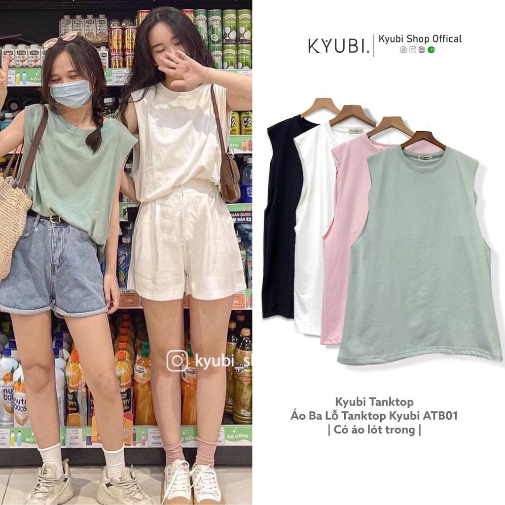 Áo ba lỗ tank top nữ Ulzzang form rộng chất cotton (Có kèm áo lót trong, nhiều màu) - Áo sát nách tanktop Kyubi ATB01