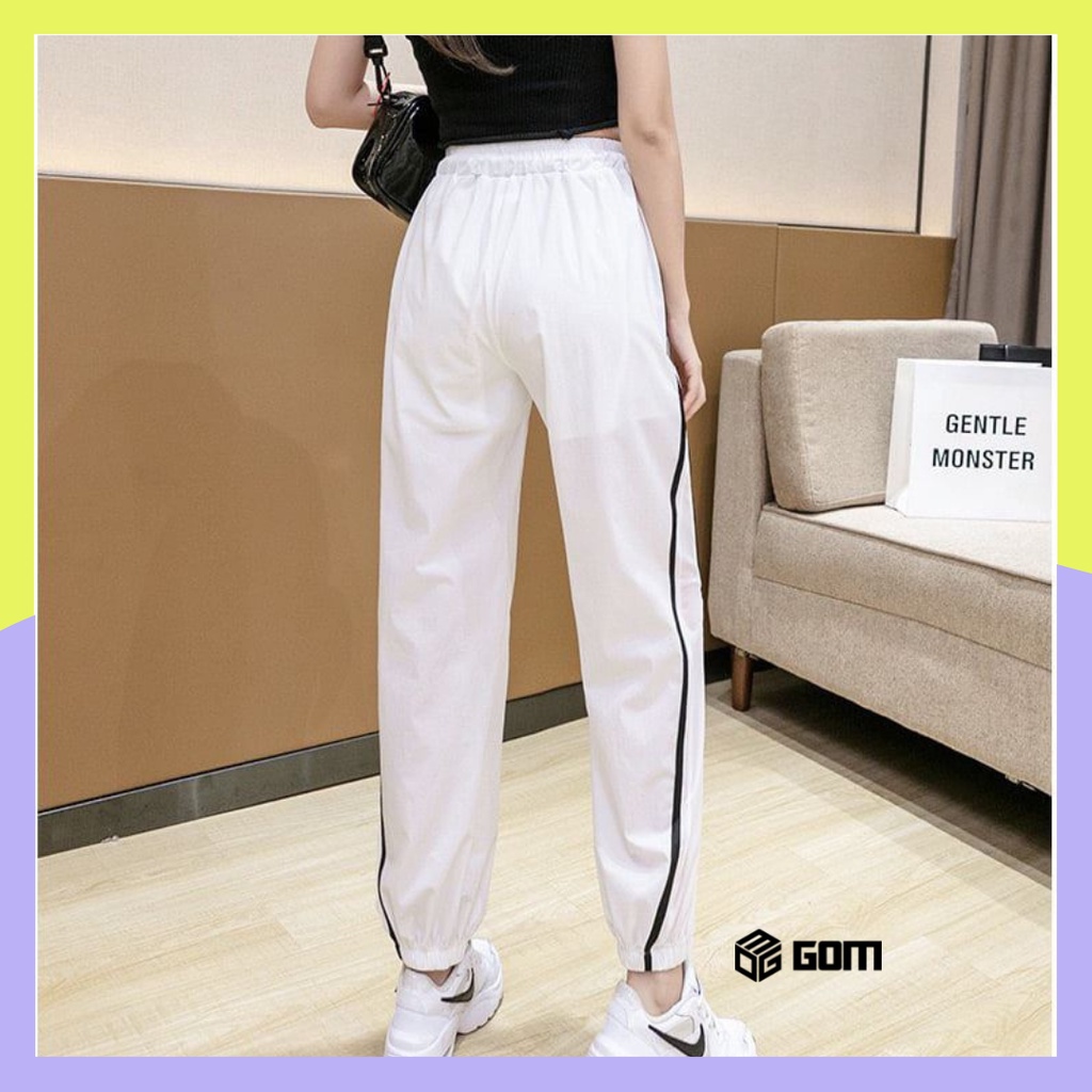 Quần jogger nữ chất đũi phối lưới GOM, quần đũi bo gấu siêu mềm siêu nhẹ siêu mát, jogker vải đũi xước cao cấp