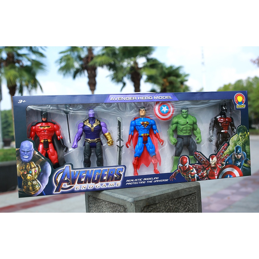 (hàng Sẳn TP.HCM) Bộ đồ chơi biệt đội siêu anh hùng avengers (5 nhân vật :Super man, Hulk, Ant Man, Bat Man, Thanos)