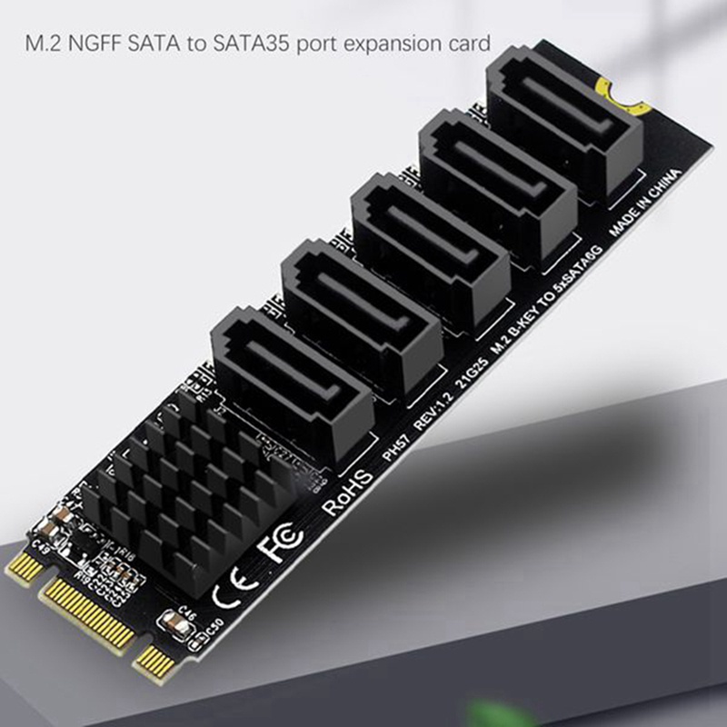 Card Mở Rộng M.2 NGFF B-Key SATA 5 Cổng 6Gbps JMB585