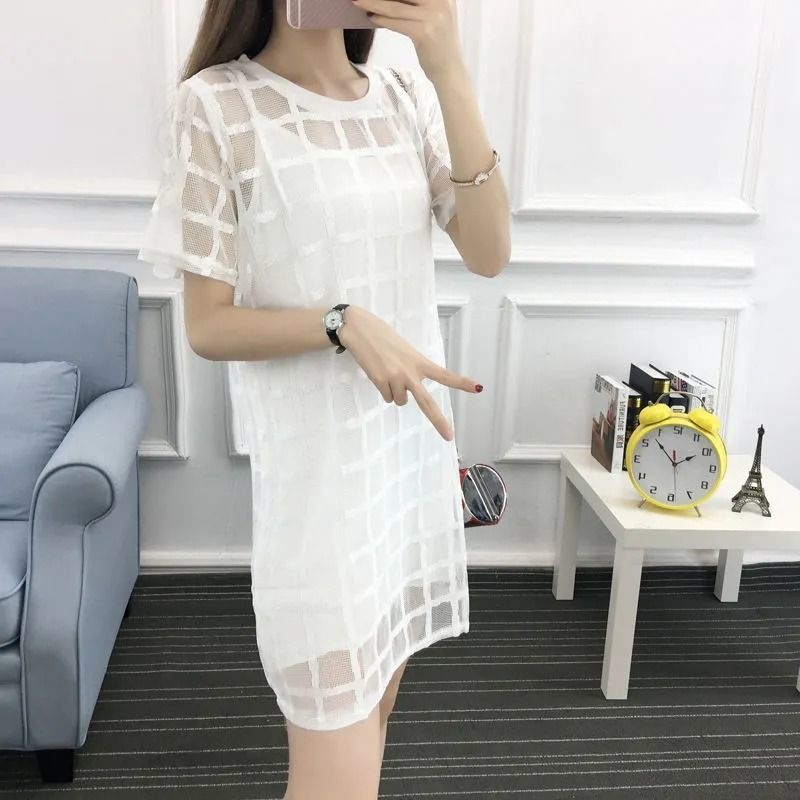 Váy Ngắn Tay 153204 Set Đầm Lưới Hai Dây Plus Size Thời Trang Nữ