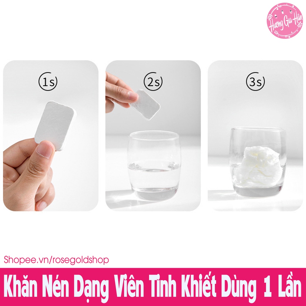 Khăn Nén Dạng Viên Bông Tinh Khiết Dùng 1 Lần Size 20x20cm Tiện Lợi Khi Đi Du Lịch