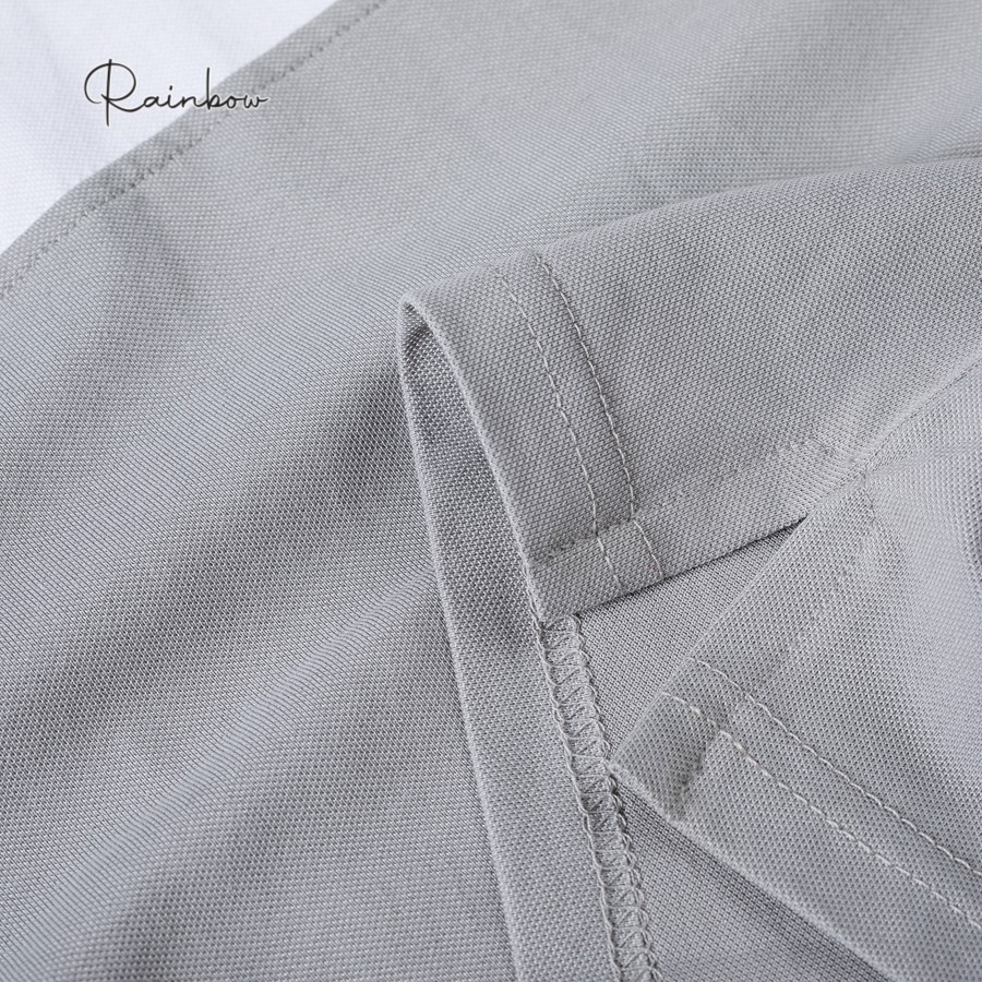 Áo thun có cổ, áo polo cotton chính hãng Rainbow PO003 - Xám phối sọc thân | BigBuy360 - bigbuy360.vn