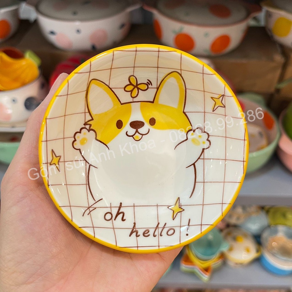 Bộ bát đĩa sứ,Chén Dĩa Sứ Bát Ăn Cơm Decor sét bát đĩa chó orgi màu vàng 13 chi tiết xinh yêu
