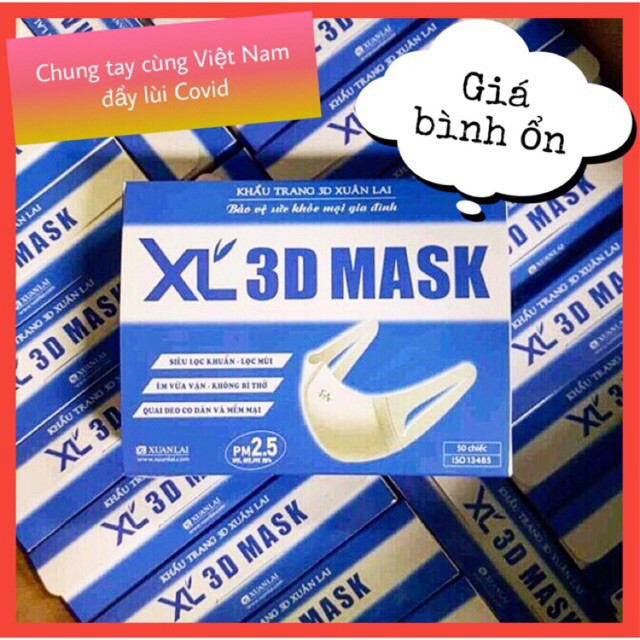 Hộp 50 Chiếc Khẩu Trang 3D MASK Chống Bụi PM 2.5 Kháng Khuẩn Xuân Lai Công Nghệ Dập Nhật Bản