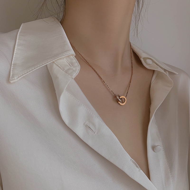 Dây chuyền titan basic mặt la mã vô cực, mạ vàng 14k  [  KHÔNG ĐEN GỈ ]   Her Accessories CT3