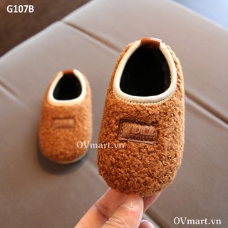 Giầy cho bé - giầy lông 2 màu Nâu - Hồng lót lông cho bé