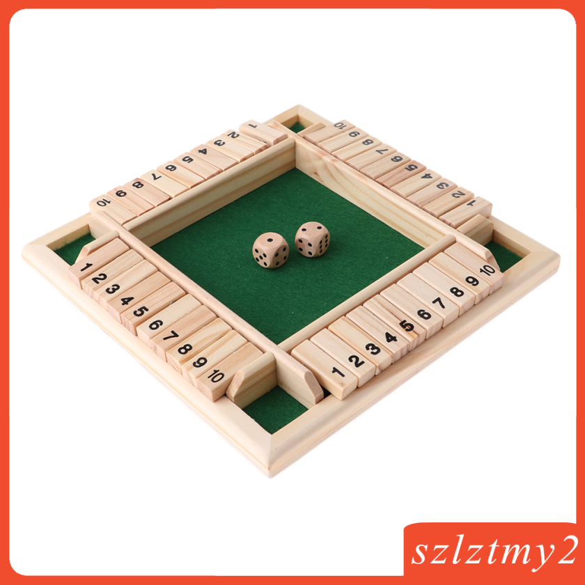 [galendale] Wood Deluxe 4 Sided 10 Number Shut the Box Dice Board Game Kids Adults