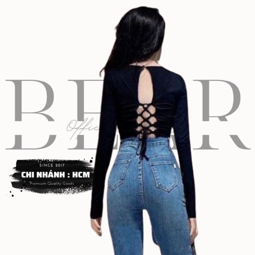 Áo Croptop Nữ Tay Dài Đan Dây Hở Lưng Có Mút Ngực Xinh Xắn | Áo kiểu - AK0026 | bear.story