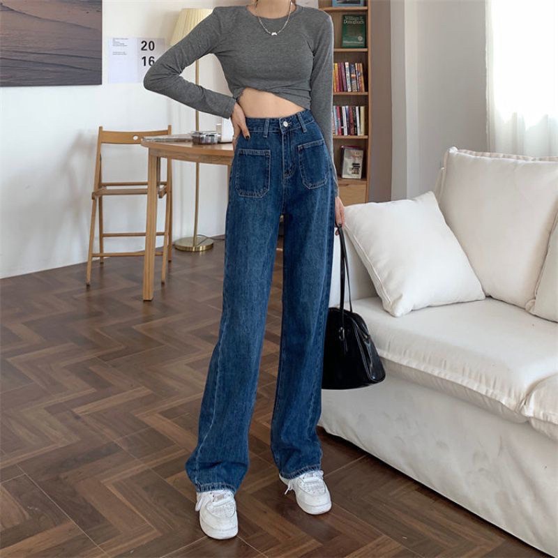 Quần Jeans Nữ Ống Suông Rộng 2 Túi Trước 2 Màu Fullsize QJ64 Ulzzang