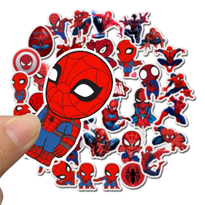 Bộ 35 Sticker Spider-Man Dán Trang Trí Macbook, Vali, Mũ Bảo Hiểm, Điện Thoại, Laptop