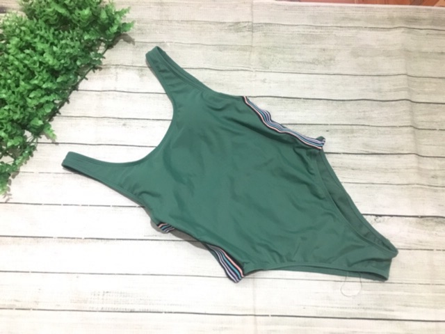 Bikini một mảnh liền thân olive sọc hông thể thao đi biển đẹp +AMS-XHIG01+ chính hãng Xhilaration | BigBuy360 - bigbuy360.vn