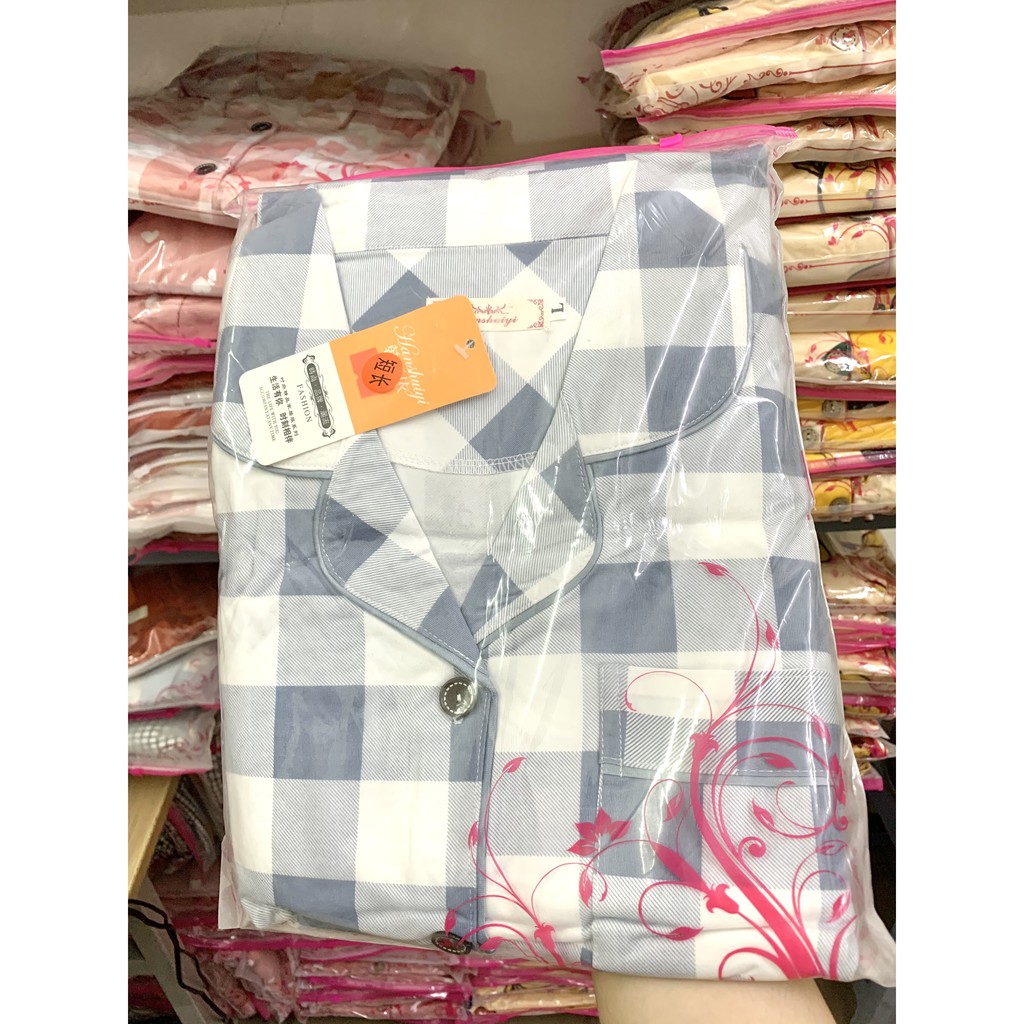 Pijama- Bộ Ngủ Nữ cotton áo dài quần dài DDCP01&lt;br&gt;