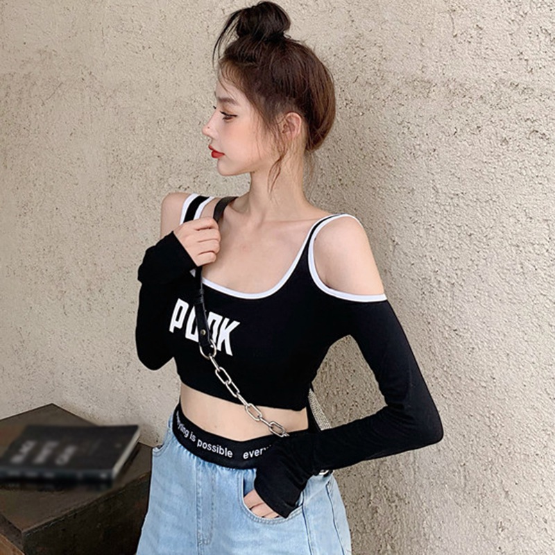 Áo thun ngắn tay dài thiết kế cổ chữ U dáng ôm thời trang Hàn Quốc