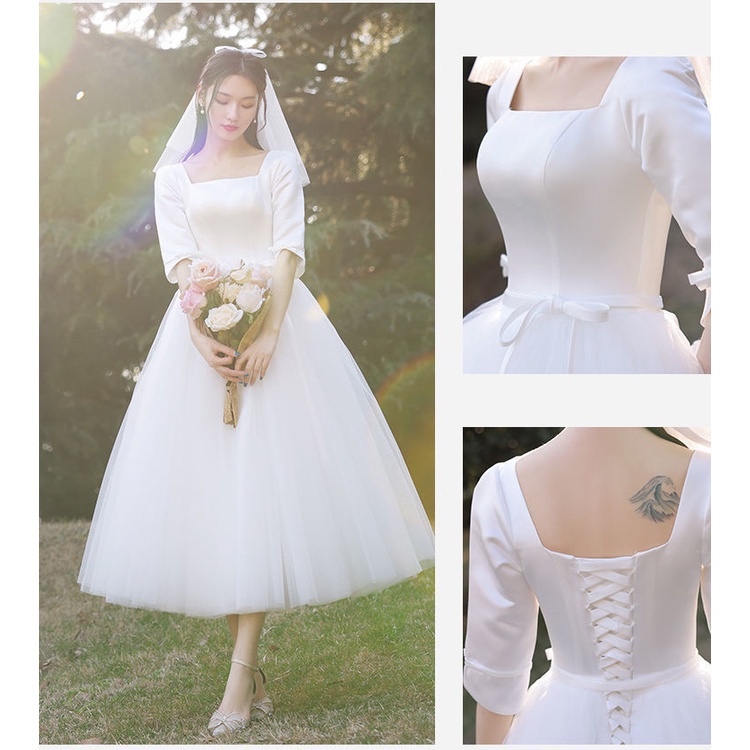 Đầm Cưới Dáng Ôm Màu Trắng Phong Cách Pháp Thời Trang Sang Trọng Cho Nữ