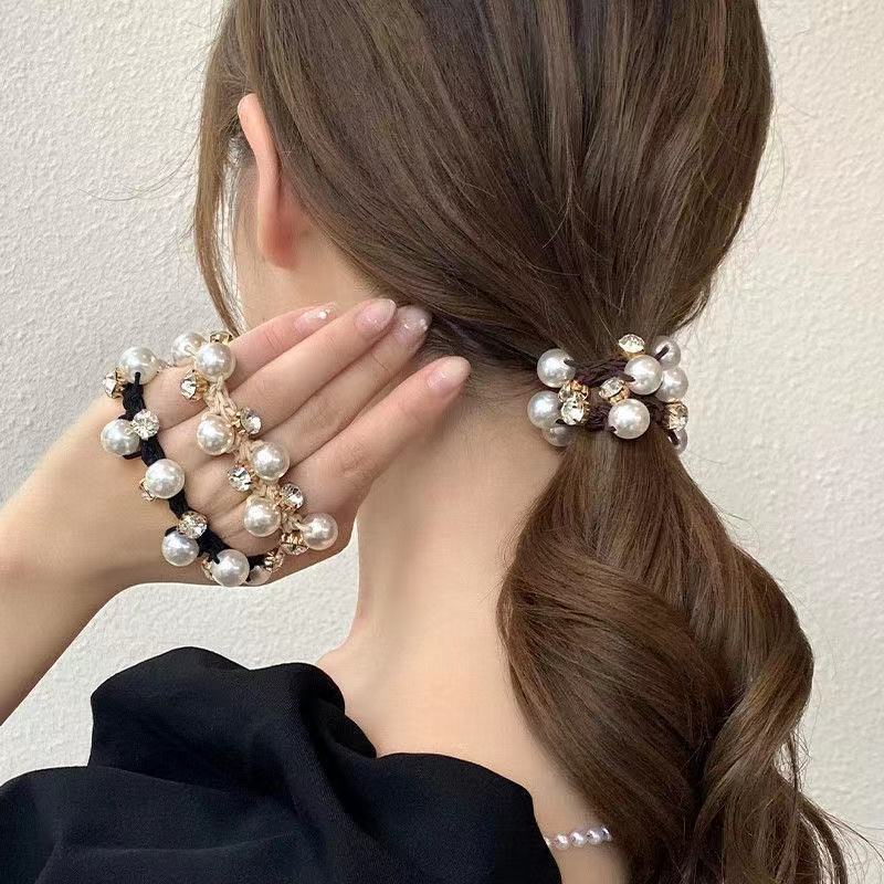 Dây Buộc Tóc Cao Su Co Giãn Phối Ngọc Trai Thời Trang Nhật Hàn Cho Nữ Ốp