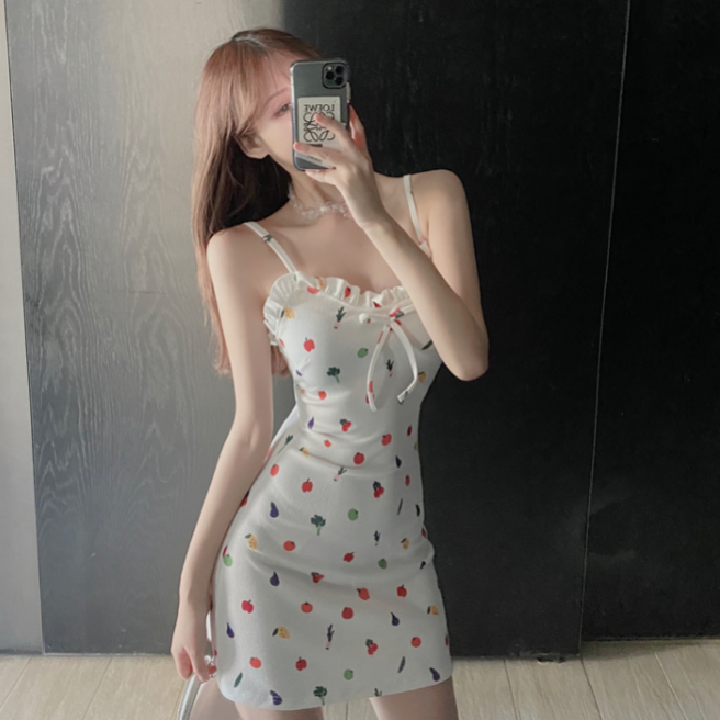 Đầm hai dây dáng chữ A ôm eo cơ thể phong cách Pháp mùa hè quyến rũ | BigBuy360 - bigbuy360.vn
