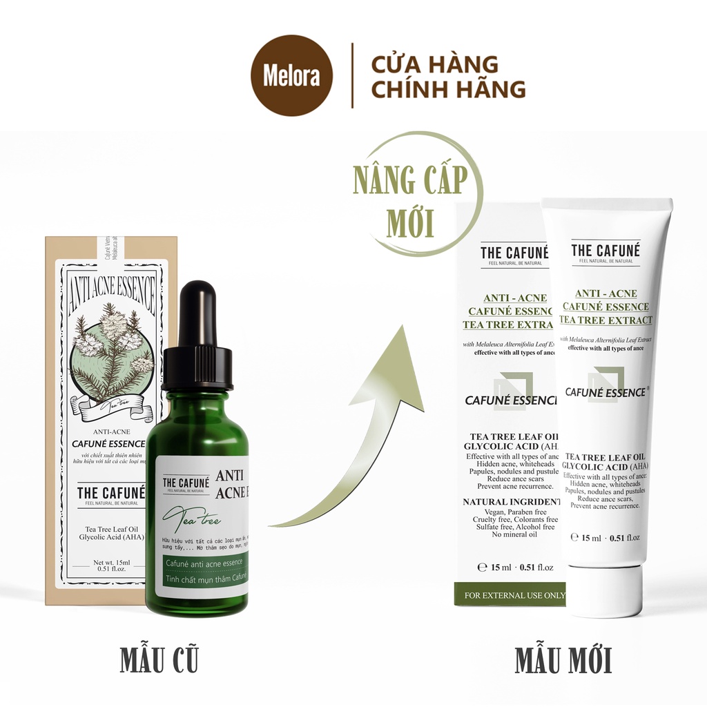 Tinh Chất Chấm Mụn Mờ Thâm Chính Hãng Cafuné Essence 15ml thành phần AHA Và Tràm Trà - Giảm Mụn, Giảm Thâm, Dưỡng Da