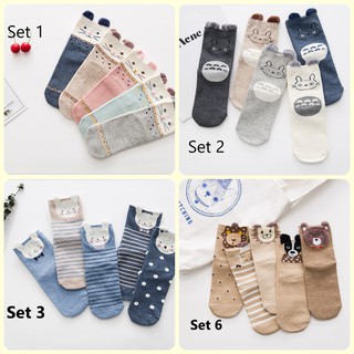 Set 5 Đôi Tất, Vớ Nữ Phong Cách Hàn Quốc Cổ Cao Cute Nhiều Màu Sắc Dễ Thương