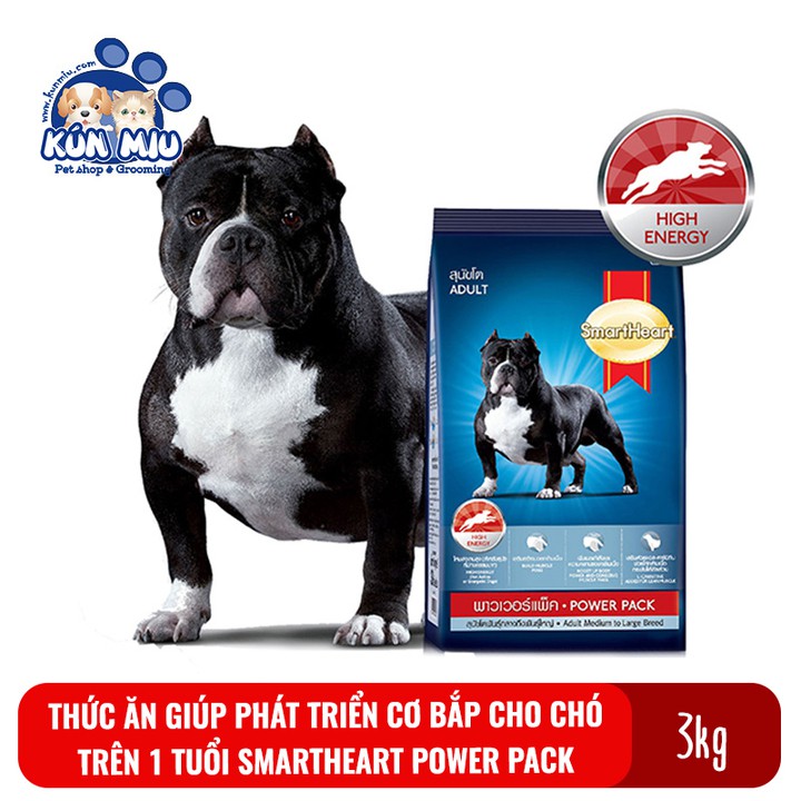 Thức ăn cho chó trưởng thành tăng cơ bắp SmartHeart Power Pack Adult Túi 3kg
