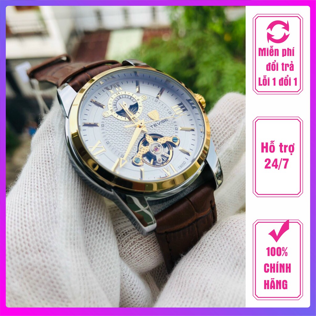 ĐỒNG HỒ NAM AUTOMATIC HIỆU TEVISE CHÍNH HÃNG DÂY DA ĐỦ MÀU (TẶNG KỀM HỘP)