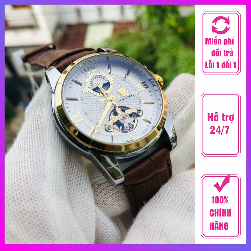 [ ĐỒNG HỒ CƠ NAM ] ĐỒNG HỒ NAM AUTOMATIC HIỆU TEVISE CHÍNH HÃNG DÂY DA ĐỦ MÀU (TẶNG KỀM HỘP)