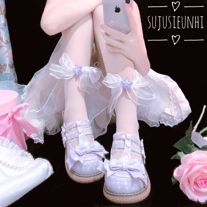 (CÓ VIDEO) Tất/ vớ nơ trong suốt đính ngôi sao nhỏ phong cách lolita