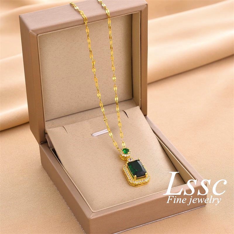 Mặt dây chuyền nữ ngọc lục bảo vòng cổ titan không gỉ sang trọng không gỉ phong cách Hàn Quốc